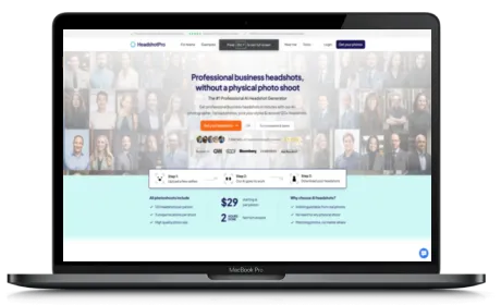Headshotpro website displayed on a Macbook