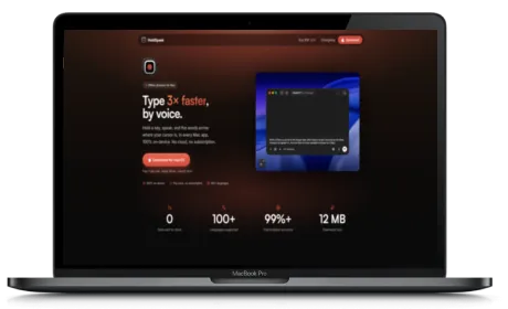 HoldSpeak website displayed on a Macbook
