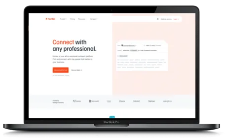 Hunter.io website displayed on a Macbook