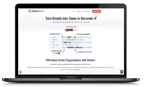 Inbox2Action website displayed on a Macbook