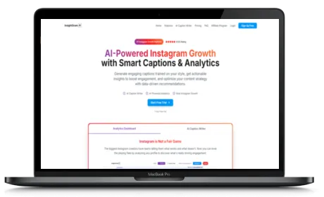 InsightGram AI website displayed on a Macbook