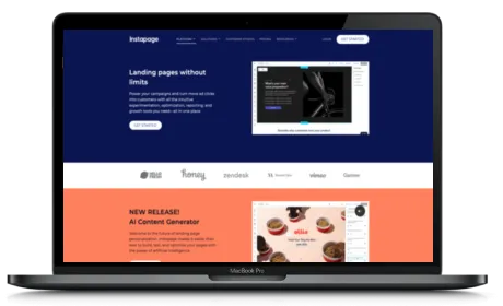 Instapage website displayed on a Macbook