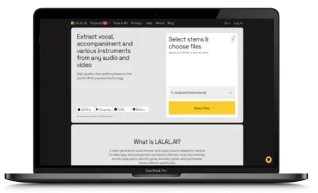 LALAL.AI website displayed on a Macbook