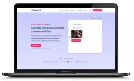 Landbot website displayed on a Macbook