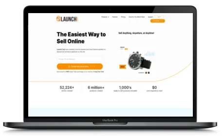Launch Cart website displayed on a Macbook
