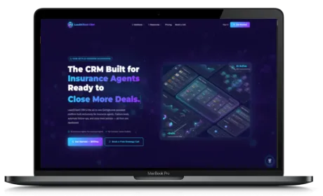 Lead2Client CRM website displayed on a Macbook