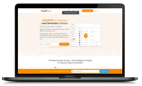 LeadFuze website displayed on a Macbook