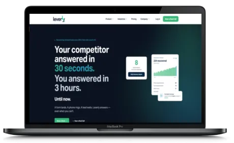 Leverly website displayed on a Macbook
