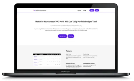 Market Maverick website displayed on a Macbook