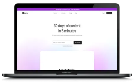 Marky website displayed on a Macbook