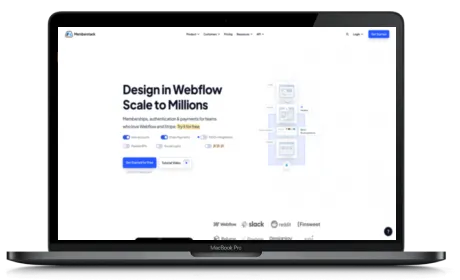 Memberstack website displayed on a Macbook