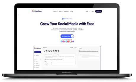 MojoKeys website displayed on a Macbook