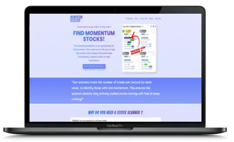 Momentum Detector website displayed on a Macbook