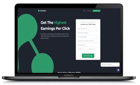 Monetizer website displayed on a Macbook