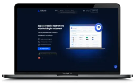 Multilogin website displayed on a Macbook