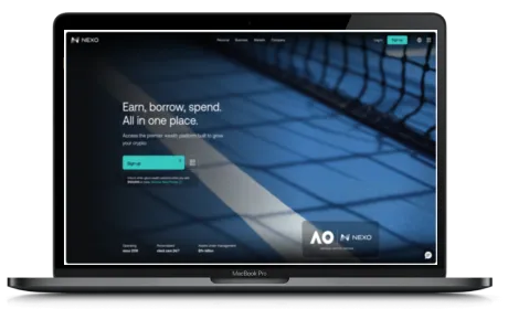 Nexo website displayed on a Macbook