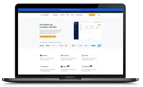 NoCodeAPI website displayed on a Macbook