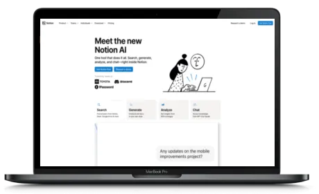 Notion AI website displayed on a Macbook