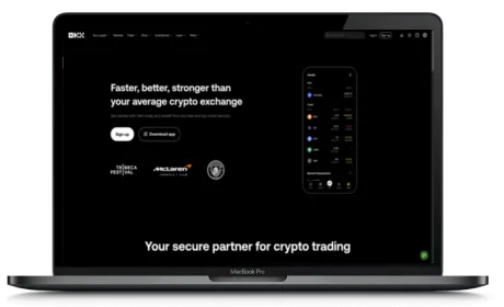 OKX website displayed on a Macbook