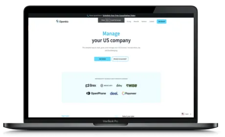 Openbiz website displayed on a Macbook