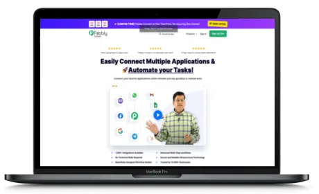 Pabbly Connect website displayed on a Macbook