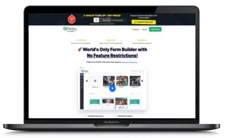 Pabbly Form Builder website displayed on a Macbook