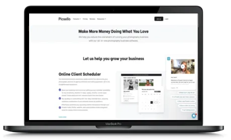 Picsello website displayed on a Macbook