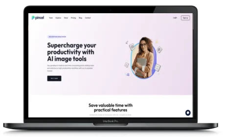 Pincel.app website displayed on a Macbook