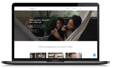 PIxellu website displayed on a Macbook