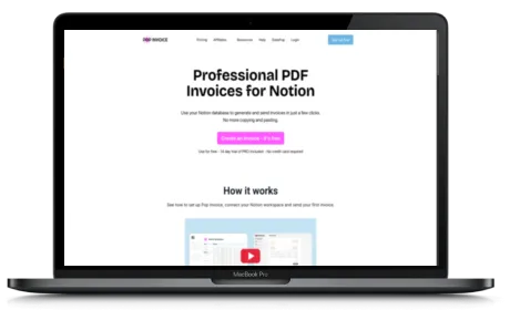 Pop Invoice website displayed on a Macbook
