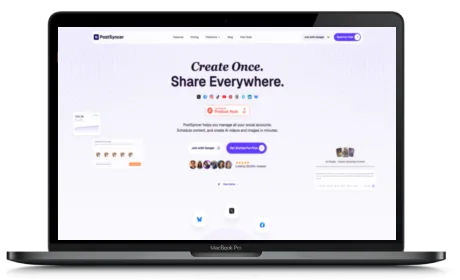 PostSyncer website displayed on a Macbook