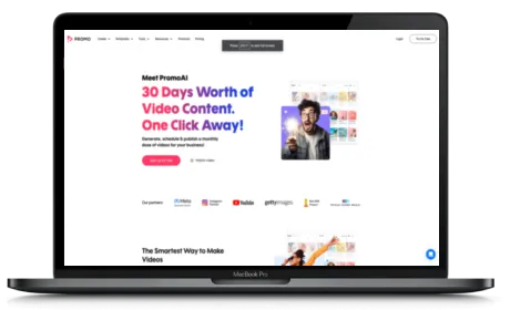 PromoAI website displayed on a Macbook
