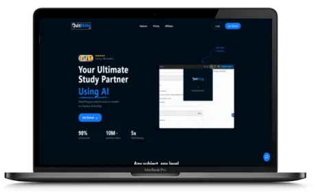 Quizmate website displayed on a Macbook