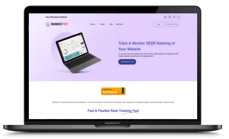 RanksPro website displayed on a Macbook