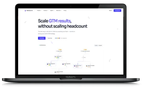 Relevance AI website displayed on a Macbook