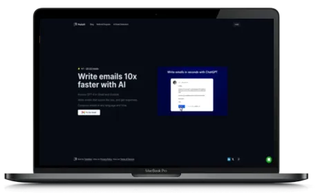 ReplyAI website displayed on a Macbook
