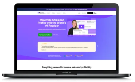 Repricer website displayed on a Macbook