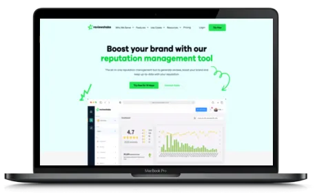 ReviewShake website displayed on a Macbook