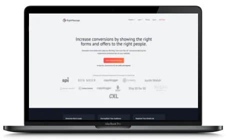 RightMessage website displayed on a Macbook