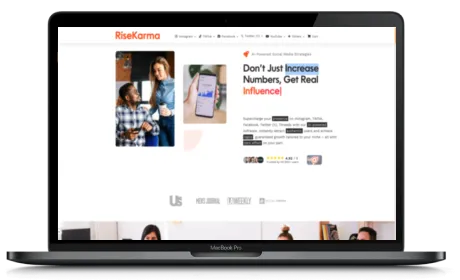 RiseKarma website displayed on a Macbook
