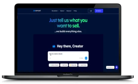 SamCart website displayed on a Macbook