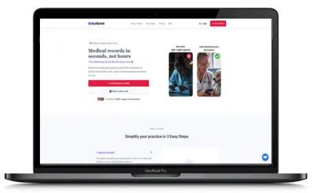 ScribVet website displayed on a Macbook