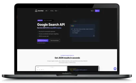 SearchApi website displayed on a Macbook