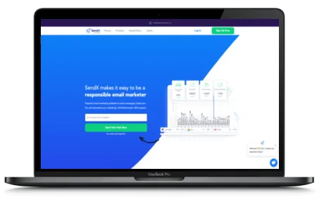 SendX website displayed on a Macbook