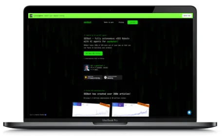 SeoBot.ai website displayed on a Macbook