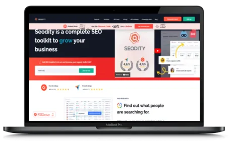 Seodity website displayed on a Macbook