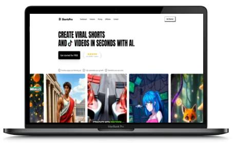 ShortsPro website displayed on a Macbook