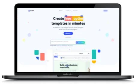Shuffle.dev website displayed on a Macbook