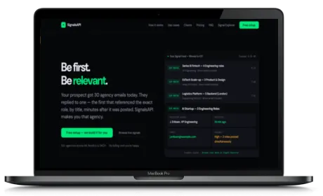 SignalsAPI website displayed on a Macbook