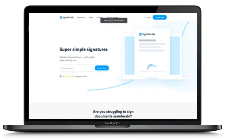 Signaturely website displayed on a Macbook